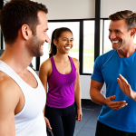 **Prompt:** A modern, brightly lit fitness center during peak hours. A welcoming fitness manager, casually dressed in gym attire, is actively engaging with a diverse gym member (e.g., addressing a concern or offering advice) near a row of well-maintained equipment. The atmosphere is friendly and empathetic, conveying a sense of belonging and excellent customer service. Subtle details like an online reservation screen in the background or happy members interacting are a bonus.