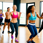 **A vibrant, energetic fitness center scene:** Capture the feeling of community and motivation. Show diverse people participating in a group fitness class (e.g., Zumba, spinning). Focus on the positive energy, modern equipment, and a clean, well-lit environment. Include elements suggesting a welcoming and inclusive atmosphere.